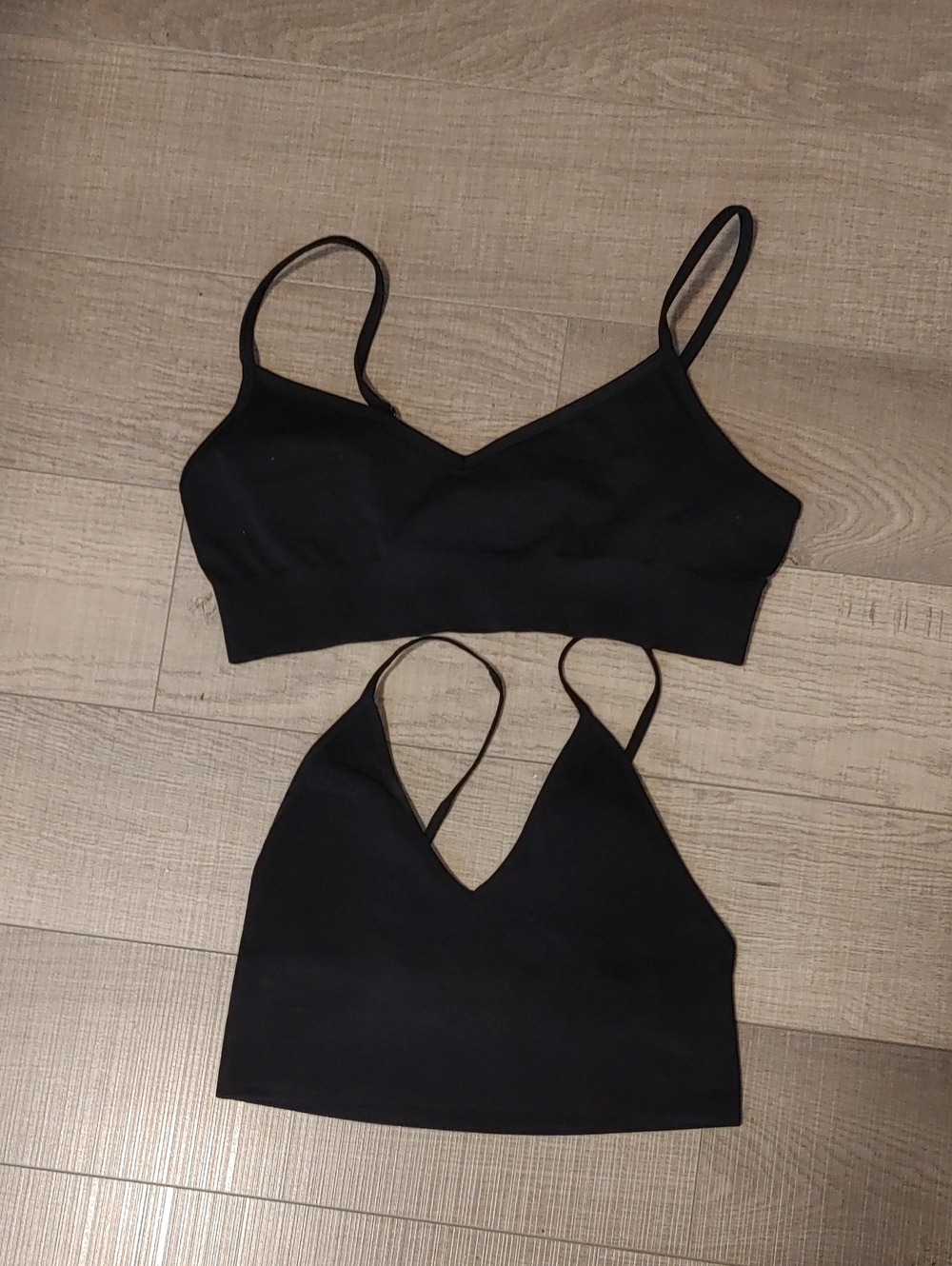 Two Black V-Neck Spaghetti Strap Bra Top - Brand (1x talula; 1x TNA)
